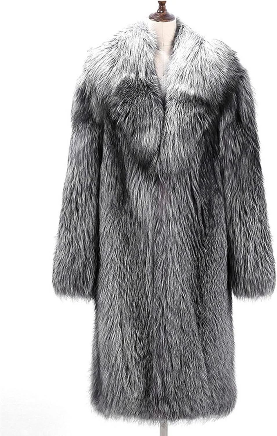Men's Warm Fur Turn Down Collar Overcoat Fashion Long Sleeve Fluffy Coat Casual Long Soft Jacket Outerwear