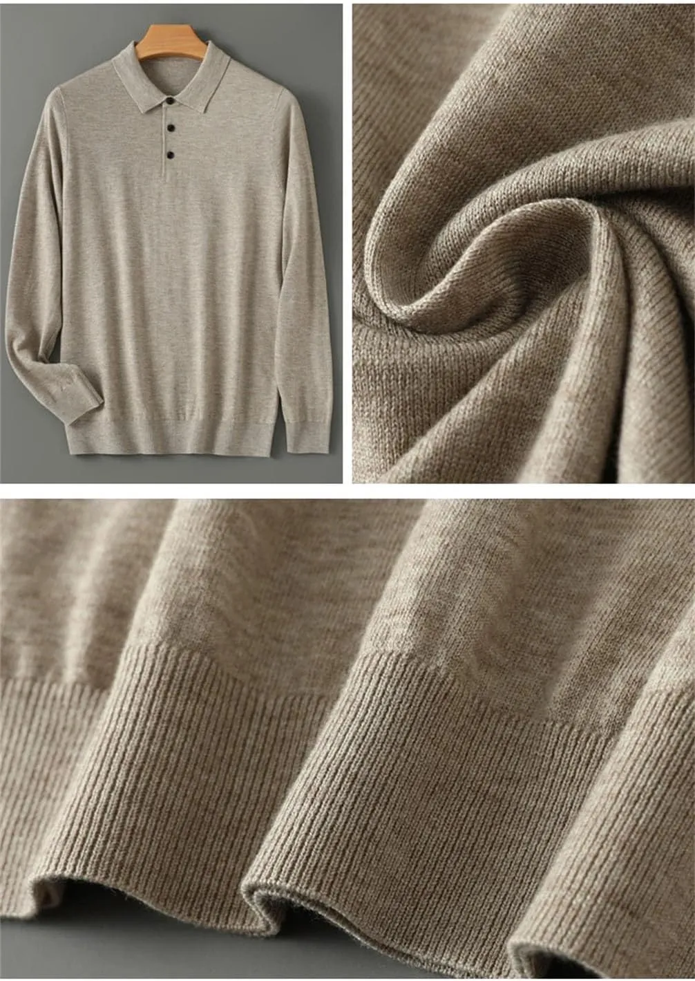 Men's Wool Sweater Polo Shirt Collar Pullover Knitwear Casual Loose Men's Shirts Tops Warm Soft Sweater