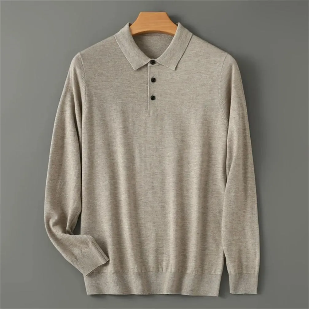 Men's Wool Sweater Polo Shirt Collar Pullover Knitwear Casual Loose Men's Shirts Tops Warm Soft Sweater