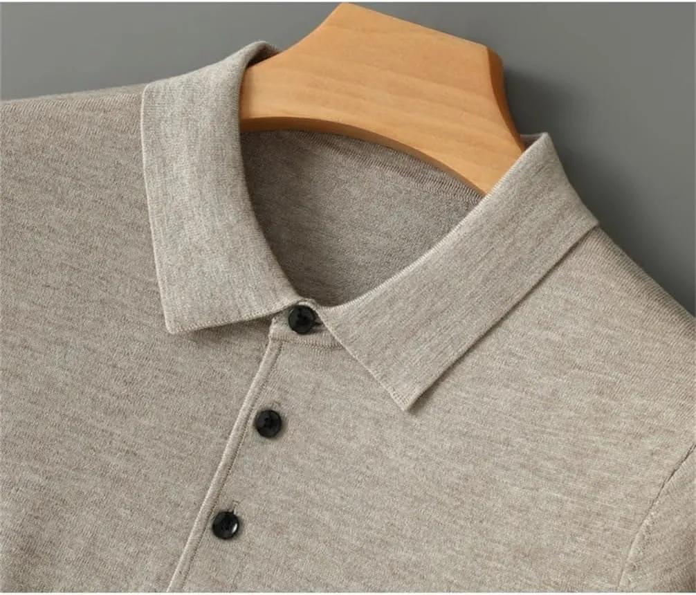Men's Wool Sweater Polo Shirt Collar Pullover Knitwear Casual Loose Men's Shirts Tops Warm Soft Sweater
