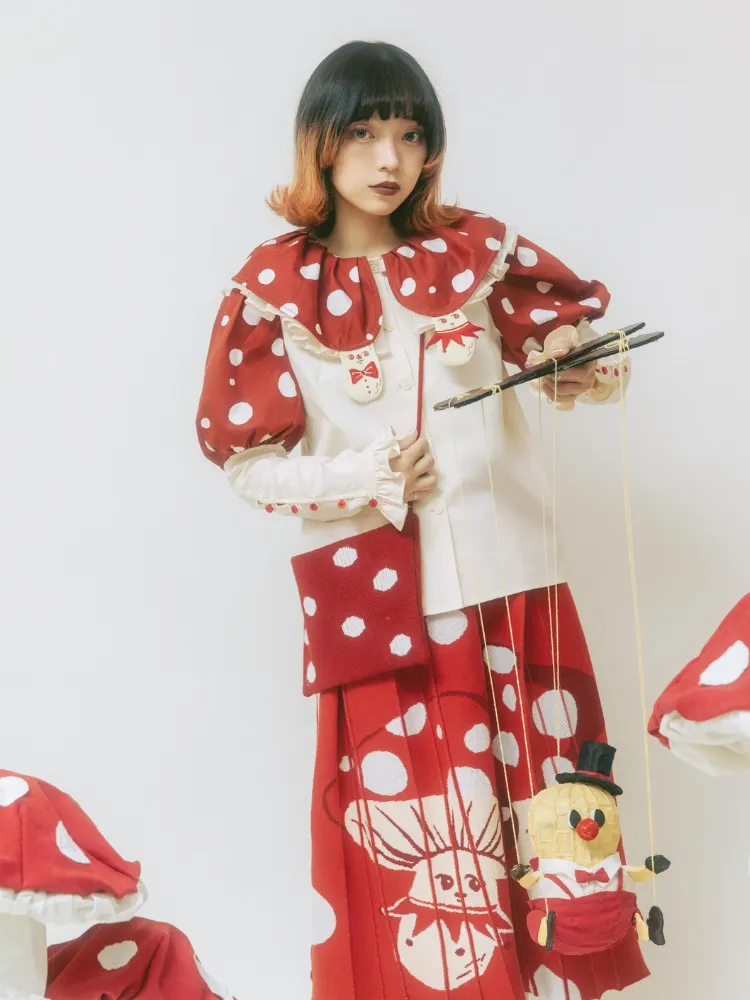 Mushroom print pleated skirt【s0000001206】