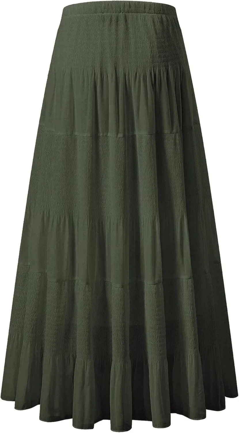 NASHALYLY Women's Chiffon Elastic High Waist Pleated A-Line Flared Maxi Skirts