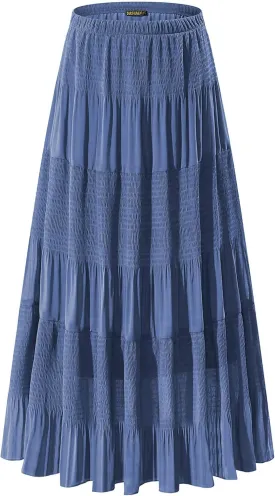 NASHALYLY Women's Chiffon Elastic High Waist Pleated A-Line Flared Maxi Skirts