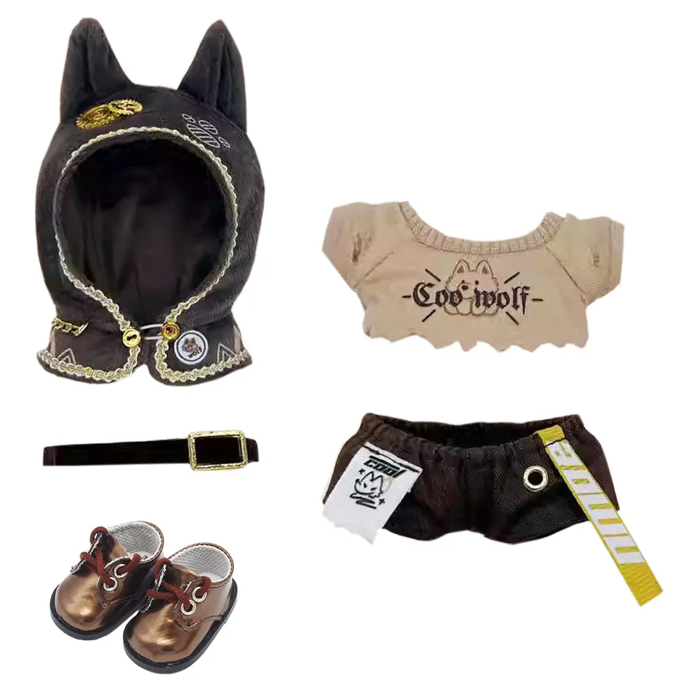 niannyyhouse 10cm 15cm 20cm Plush Doll Clothes Cape T-Shirt Pants Belt Shoes Wolf Ears Outfit Soft Stuffed Toy Dressup
