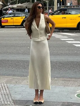 Pleated Midi Skirt Charming And Vest Set