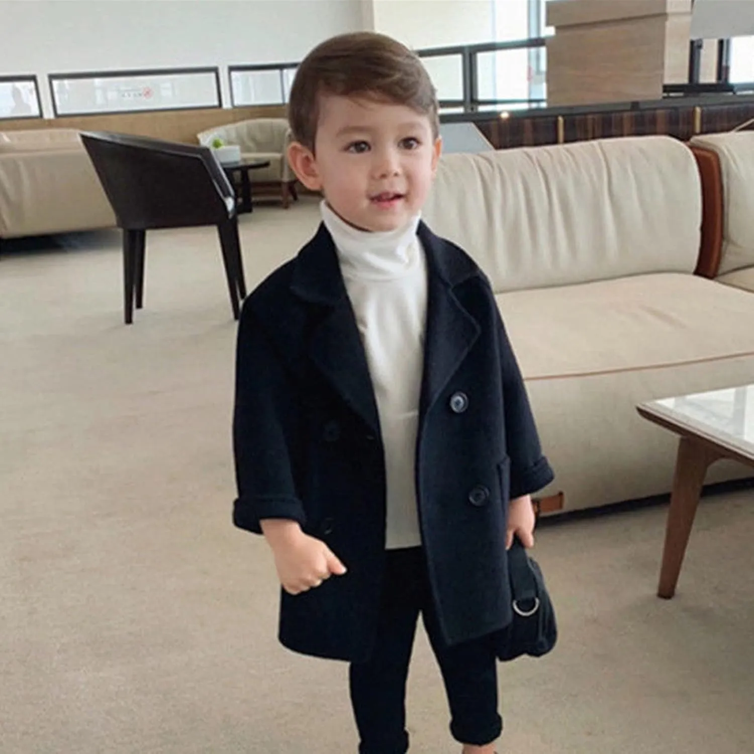 POLG Toddler Baby Girls Classic Wool Blend Coat Winter Double Breasted Trench Coat Outwear Pea Coat Jacket