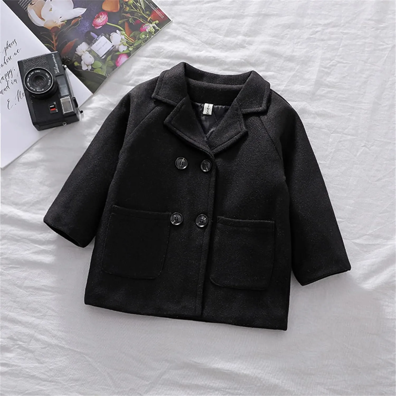 POLG Toddler Baby Girls Classic Wool Blend Coat Winter Double Breasted Trench Coat Outwear Pea Coat Jacket