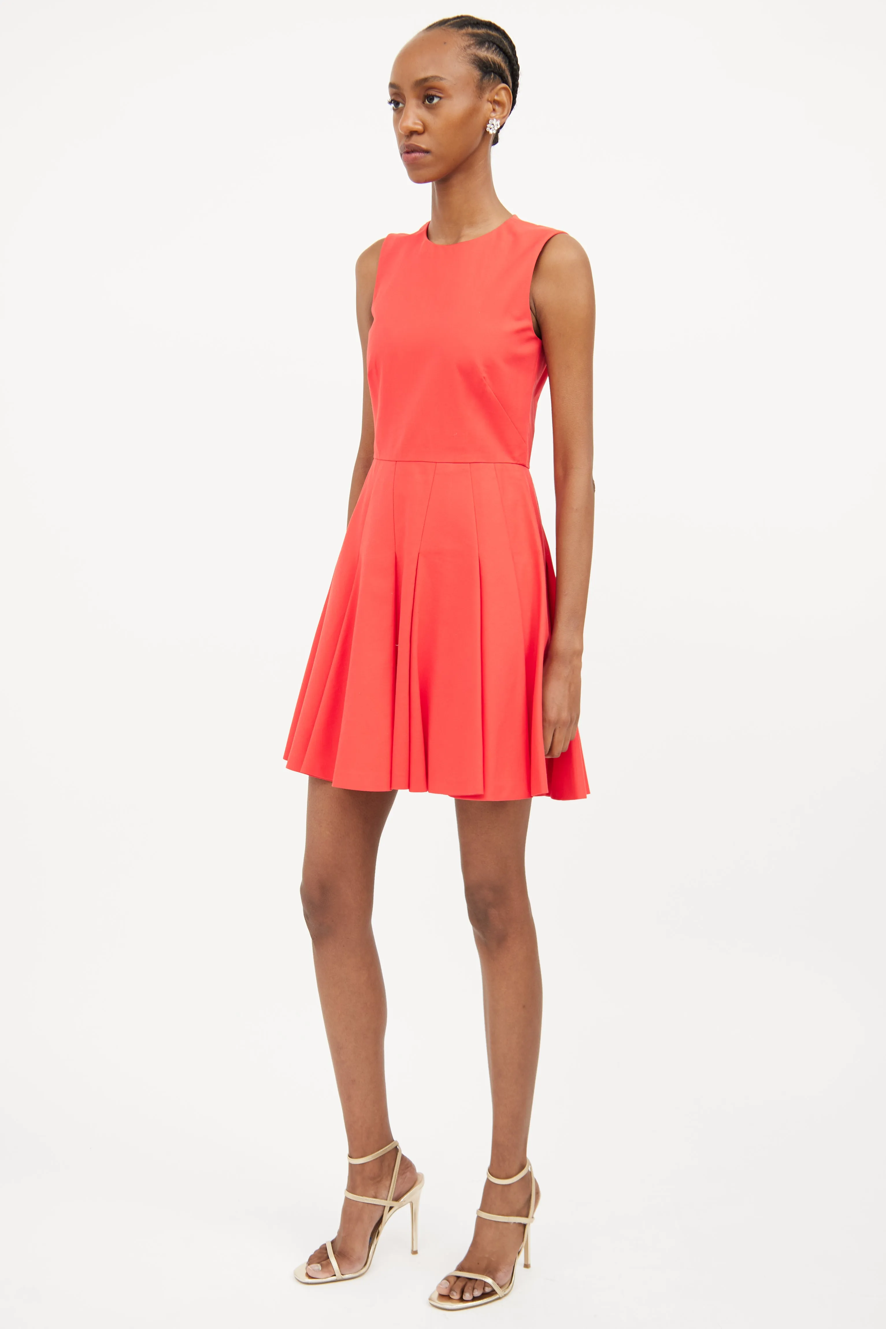 Red Pleated A-line Dress