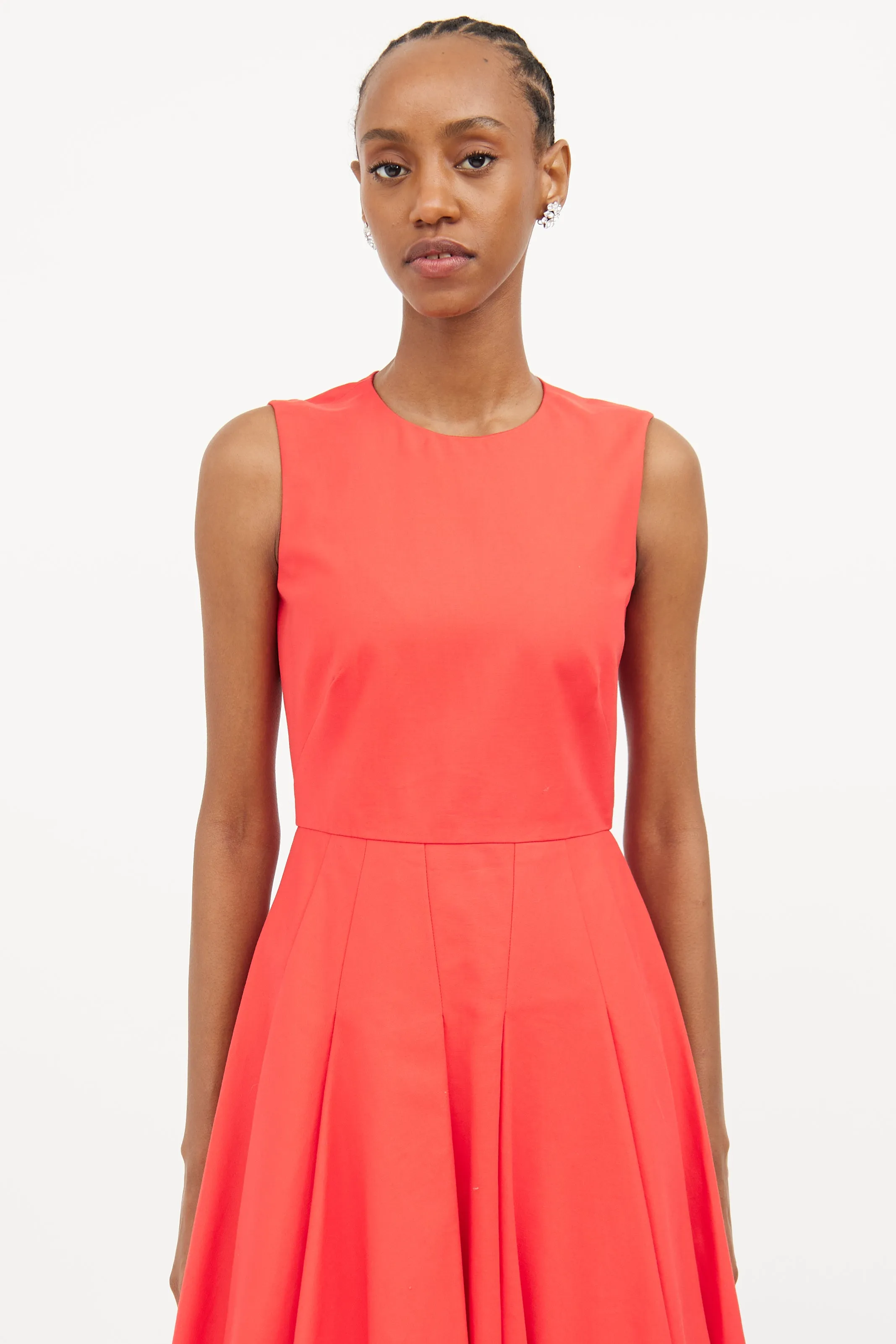 Red Pleated A-line Dress
