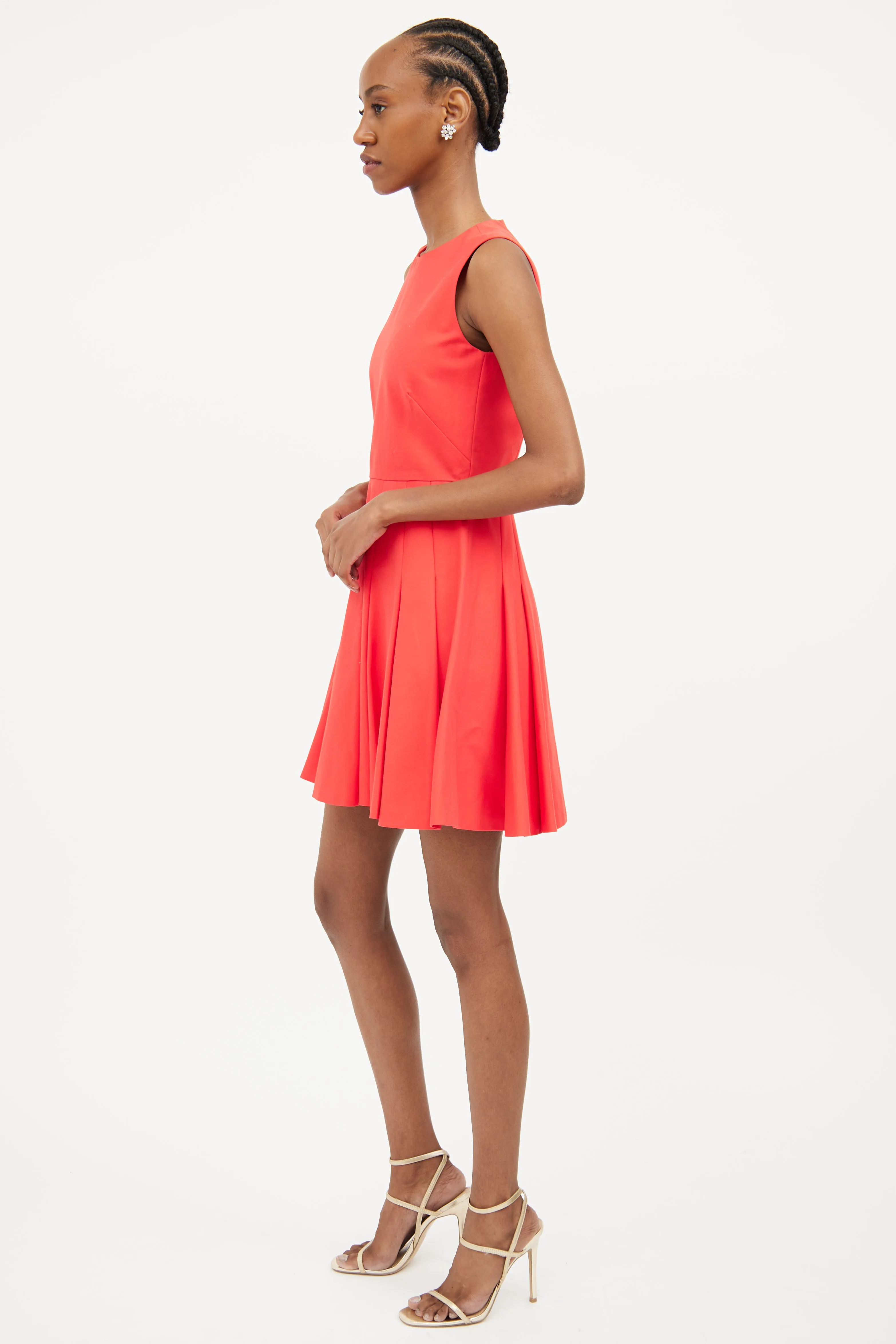 Red Pleated A-line Dress