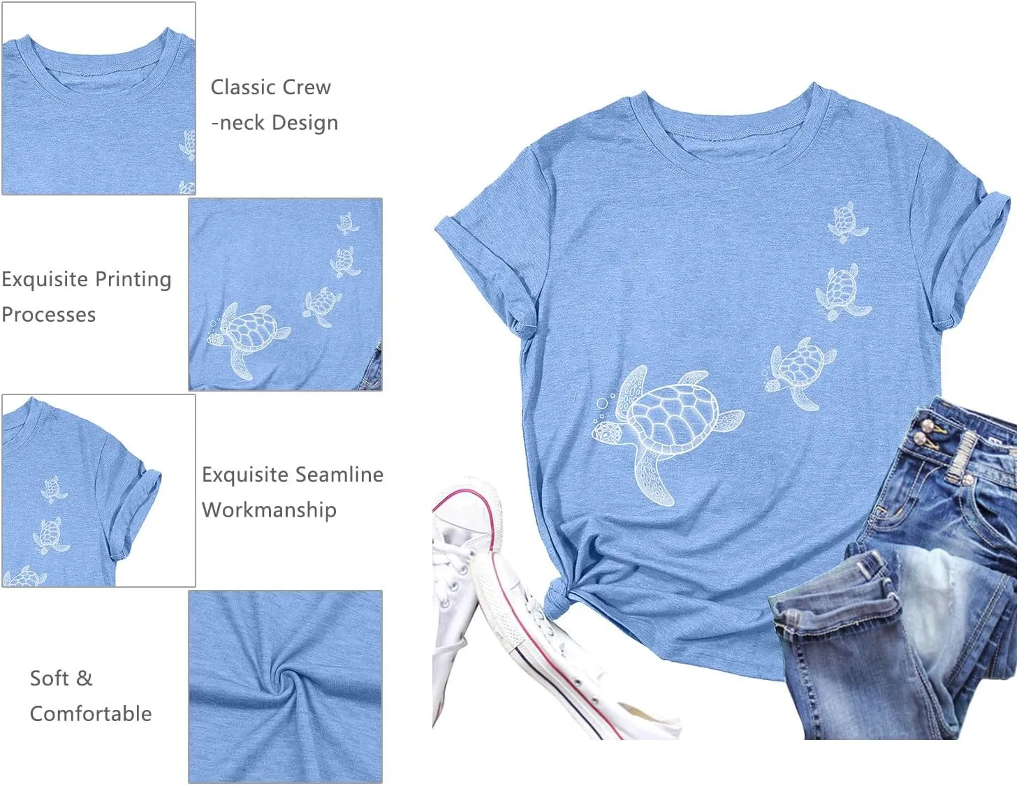 Sea Turtle Shirt for Women: Funny Animal Print Tee Ocean Life T Shirt Hawaiian Vacation Summer Tops