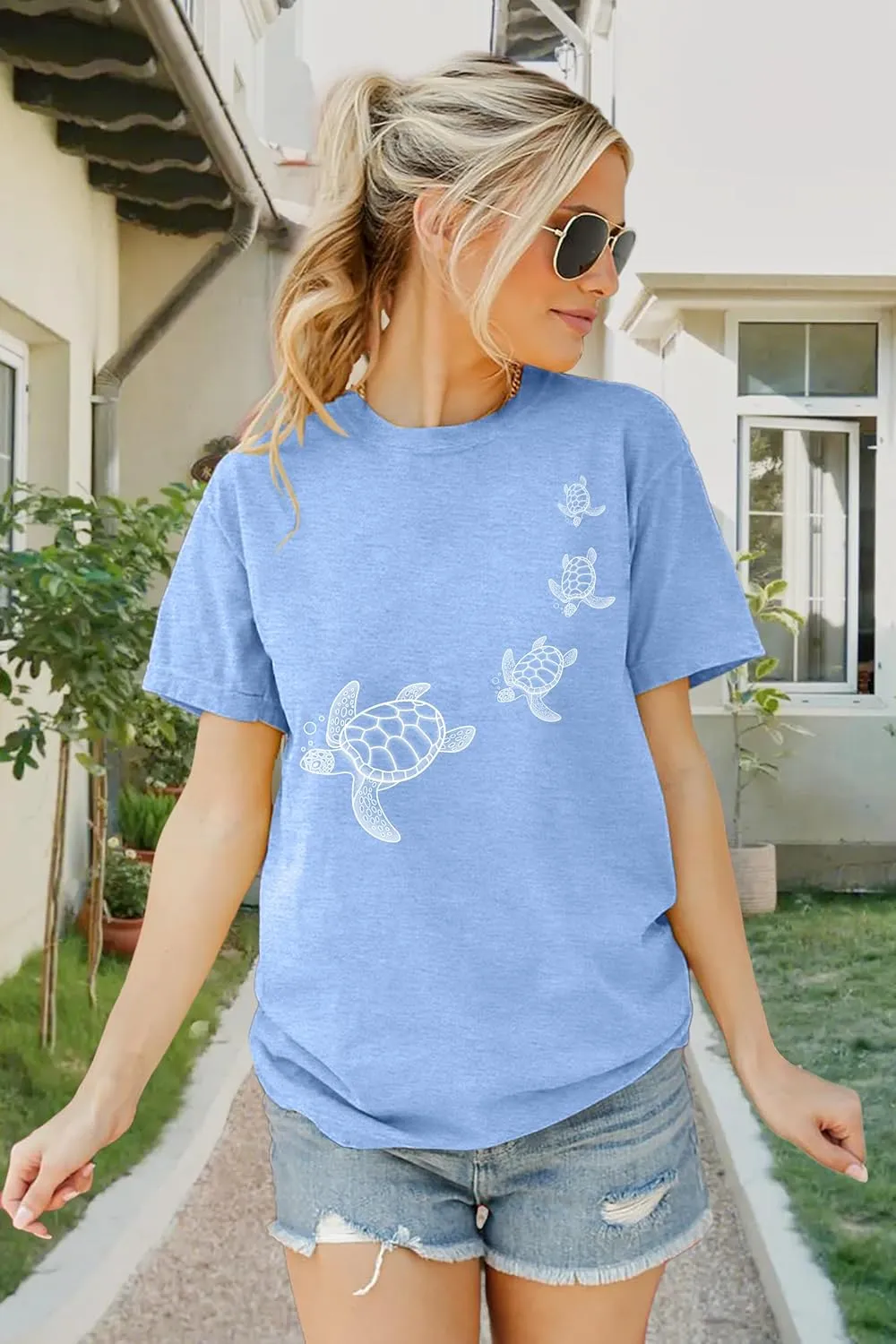 Sea Turtle Shirt for Women: Funny Animal Print Tee Ocean Life T Shirt Hawaiian Vacation Summer Tops