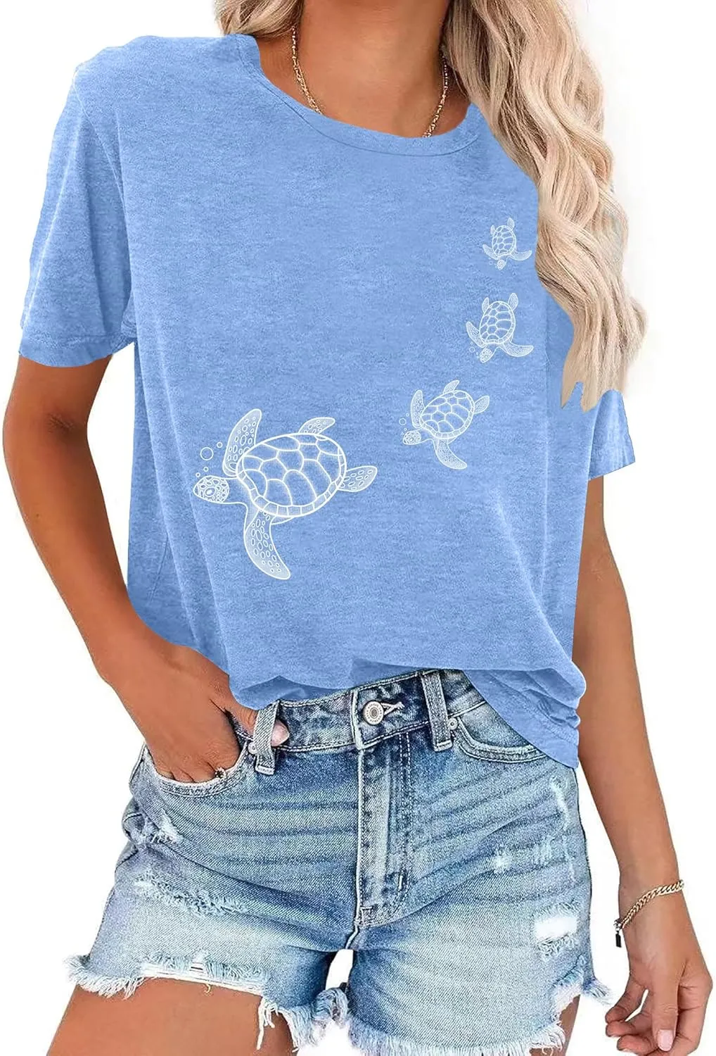 Sea Turtle Shirt for Women: Funny Animal Print Tee Ocean Life T Shirt Hawaiian Vacation Summer Tops