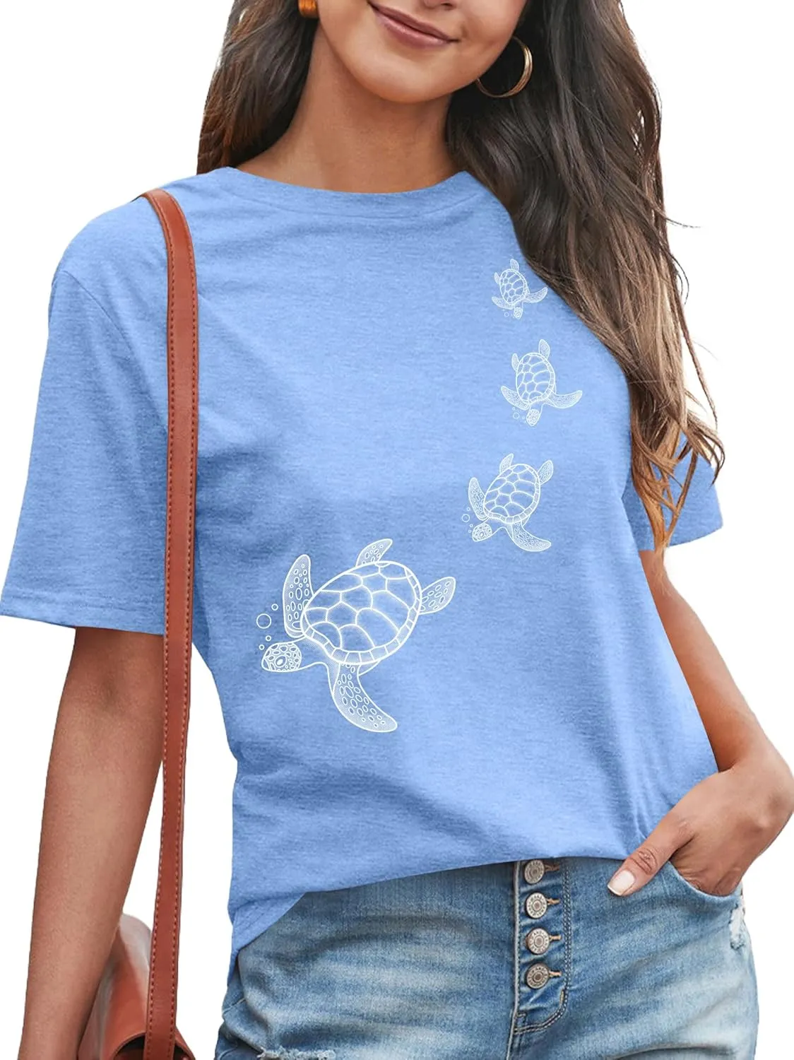 Sea Turtle Shirt for Women: Funny Animal Print Tee Ocean Life T Shirt Hawaiian Vacation Summer Tops