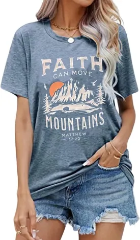 Sun and Mountain Shirt for Women Camping Hiking Shirt Sunrise Pine Tree Graphic Tees Nature Casual Short Sleeve Shirt