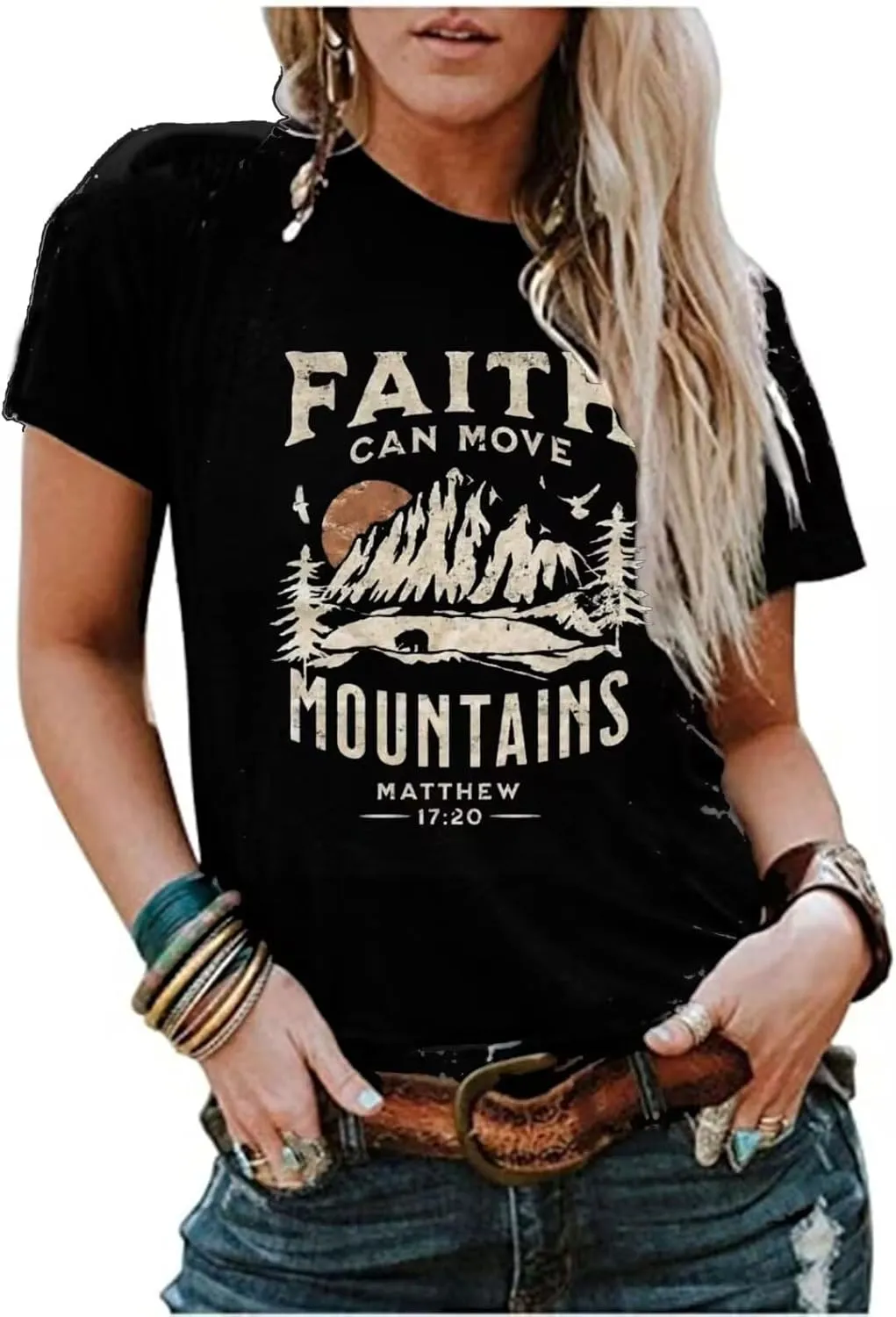 Sun and Mountain Shirt for Women Camping Hiking Shirt Sunrise Pine Tree Graphic Tees Nature Casual Short Sleeve Shirt