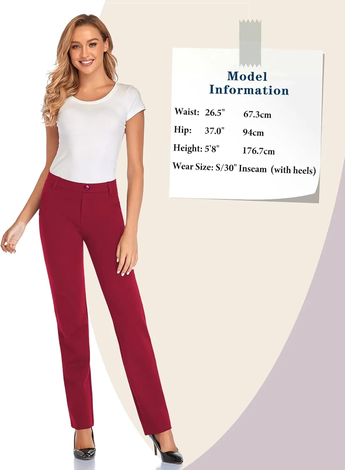 Tapata Women's Stretchy Straight Leg Dress Pants with Pockets Petite/28'' Regular/30'' Long/32'' Tall/34'' for Work Business