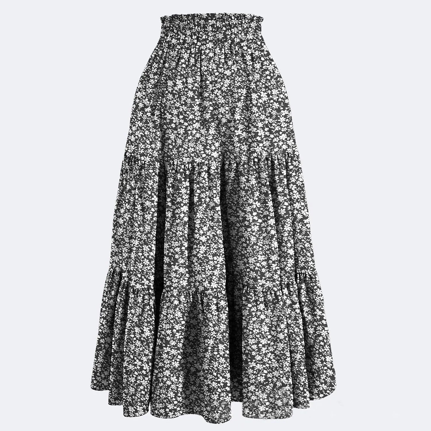 Tiered Floral Maxi Skirts for Women Trendy Elastic High Waisted Flowy Long Skirt Summer Boho Beach A Line Skirt