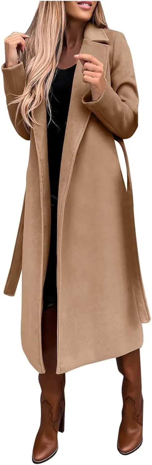 Trench Coats for Women Long Jacket Loose Fitting Warm Winter Outwear Fashion Lapel Jacket Coats Long Coats for Women