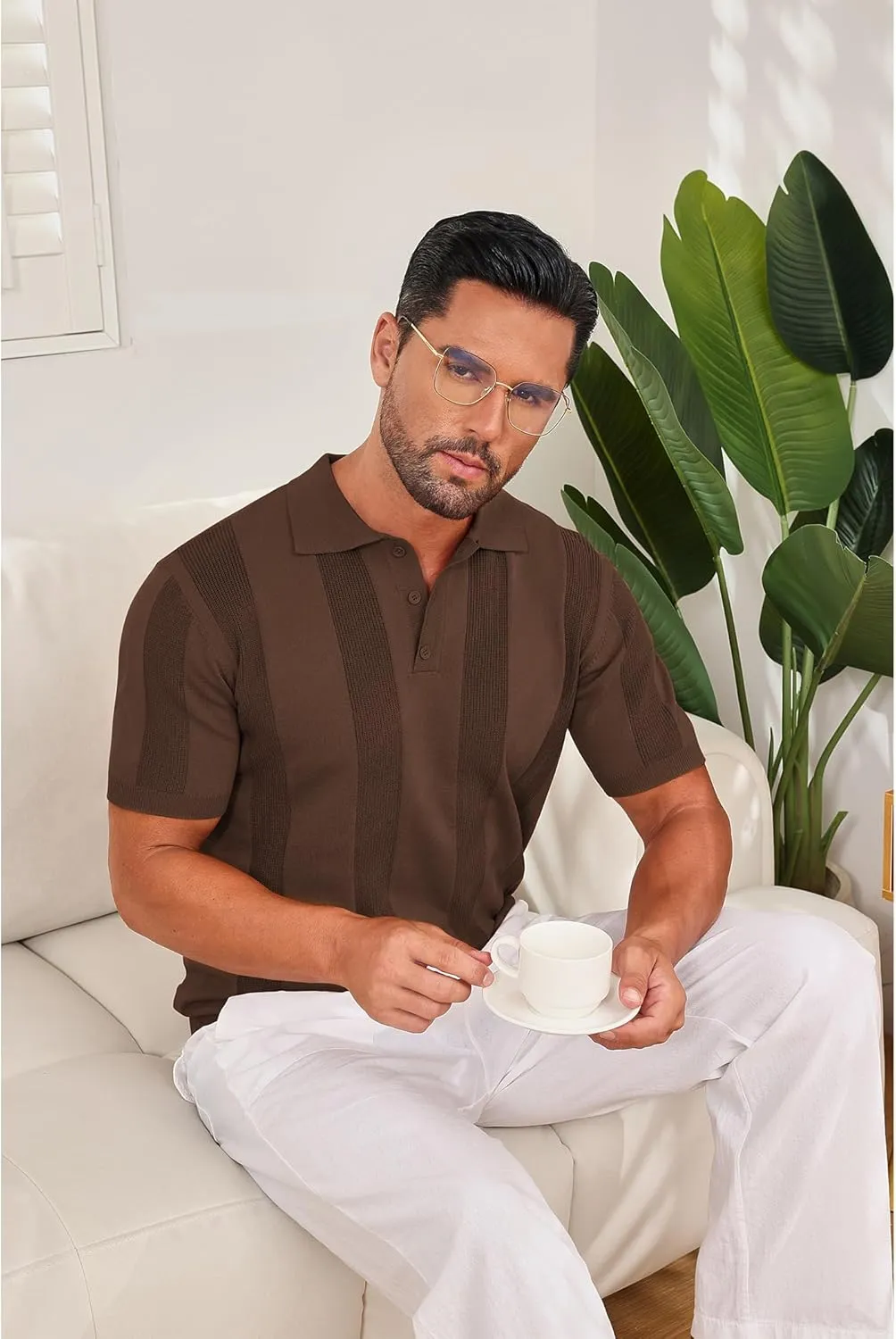 Vssjavun Mens Knit Polo Shirts Short Sleeve Textured Knitted Shirt Casual Golf Polo T Shirt
