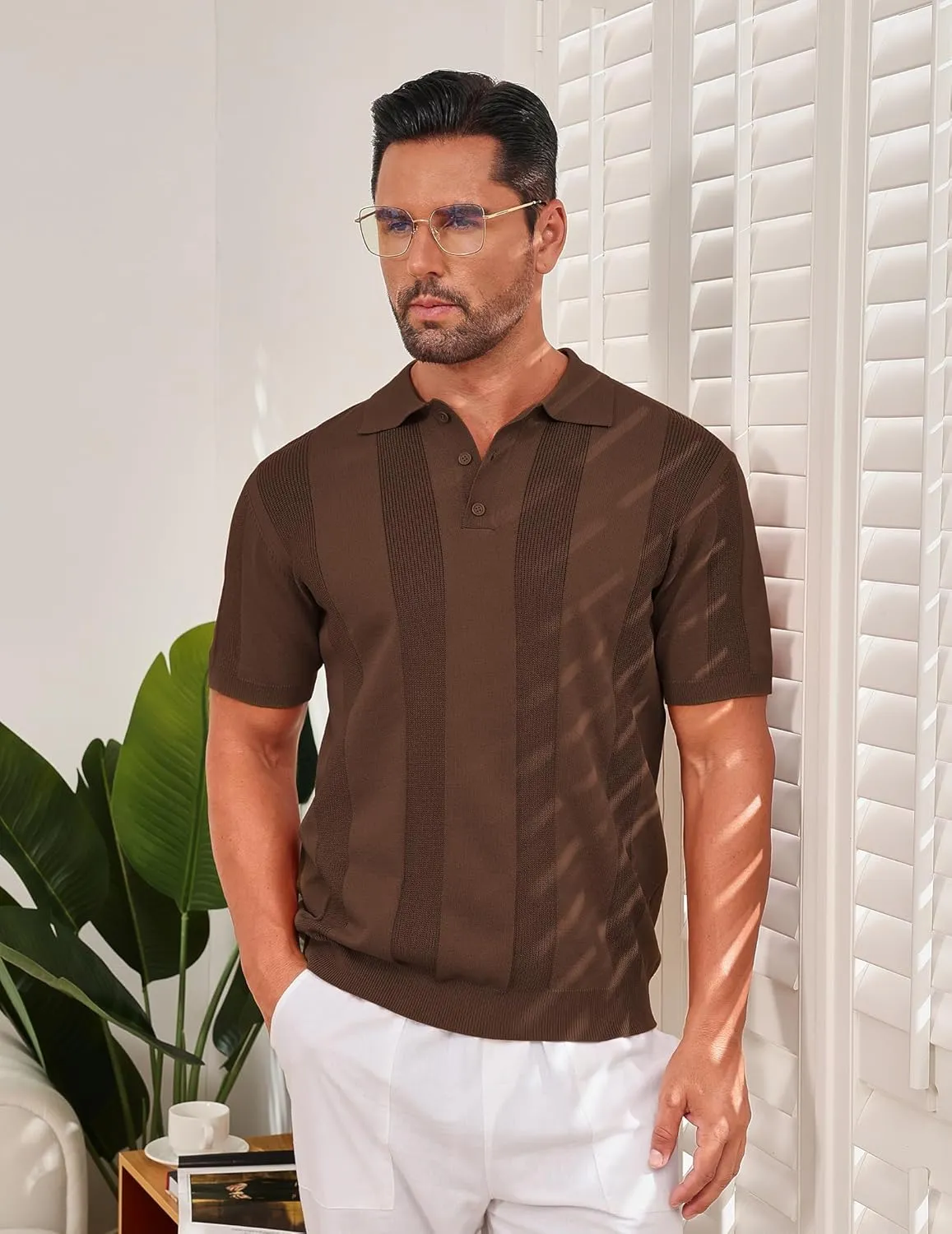 Vssjavun Mens Knit Polo Shirts Short Sleeve Textured Knitted Shirt Casual Golf Polo T Shirt