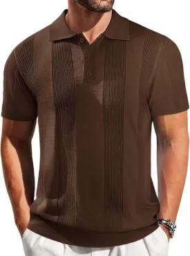 Vssjavun Mens Knit Polo Shirts Short Sleeve Textured Knitted Shirt Casual Golf Polo T Shirt