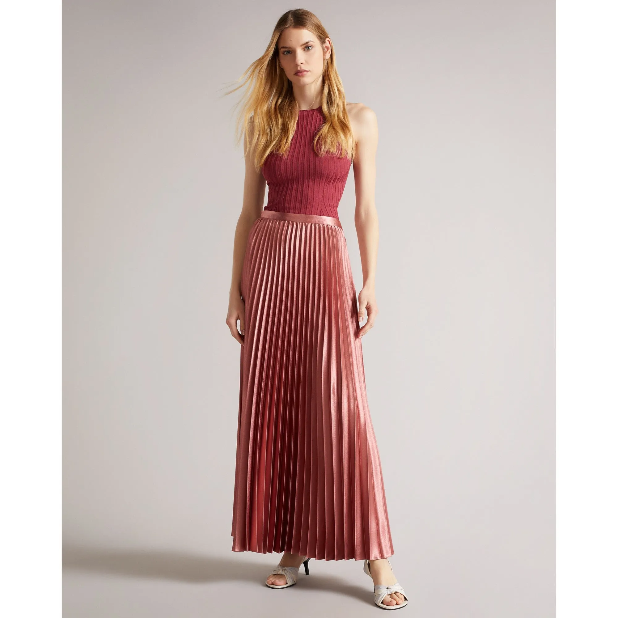 Women Beninn-Pleated Satin Maxi Skirt - Pl-Pink