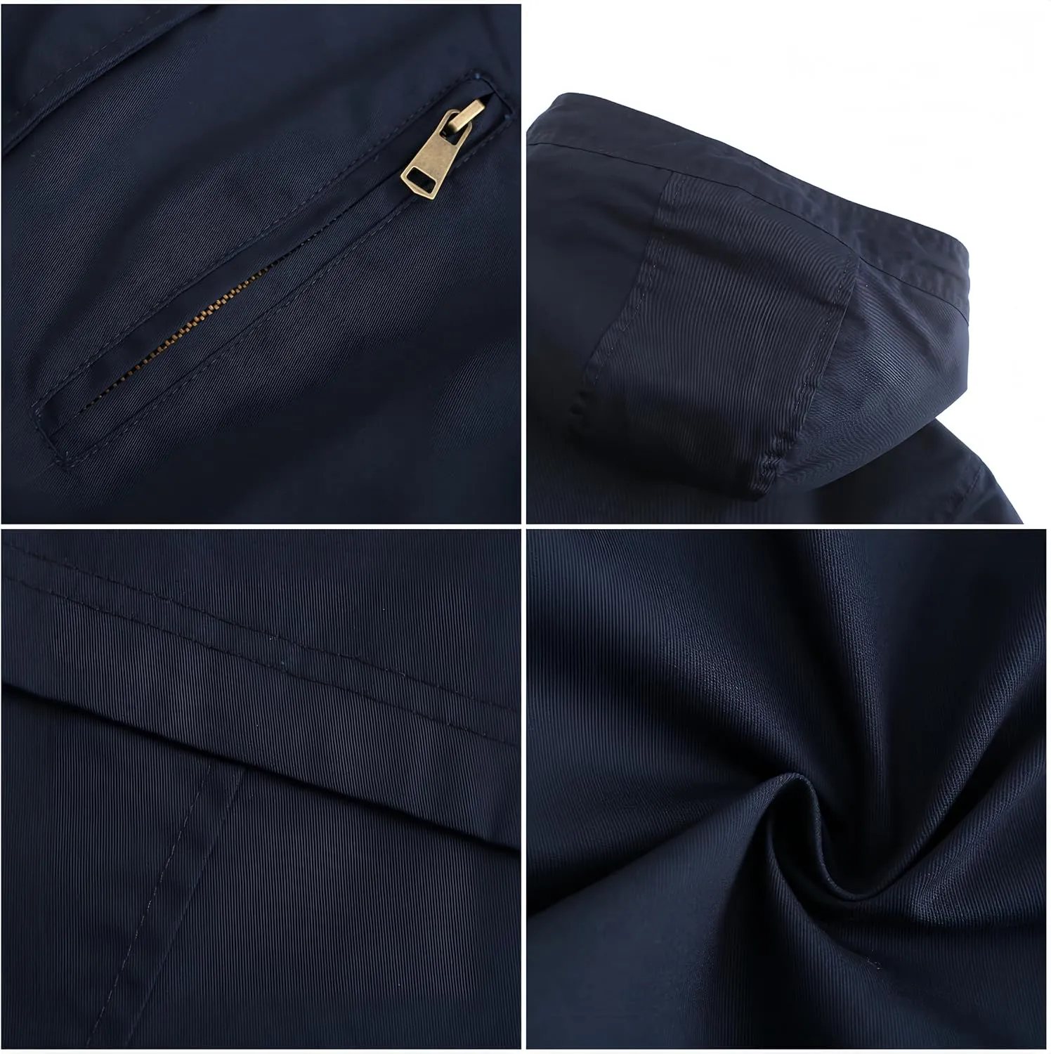 Women Trench Coat Windbreaker Zip Up Jacket With Pockets Casual Long Sleeve Outwear with Waist Drawstring