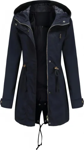 Women Trench Coat Windbreaker Zip Up Jacket With Pockets Casual Long Sleeve Outwear with Waist Drawstring