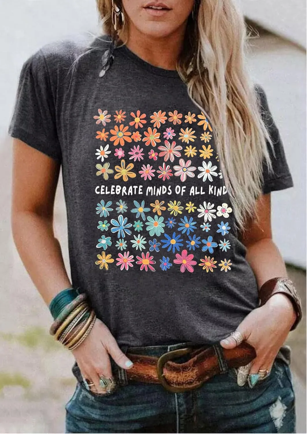 Women Wildflowers Shirt Boho Floral T-Shirt Cute Plant Floral Tops Garden Lovers Tee Shirt Inspirational Graphic Tops