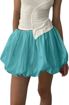 Women Y2K Bubble Skirt High Waist Ruffle Hem A Line Pleated Mini Short Skirt Teen Girls Puffy Short Skirts Streetwear