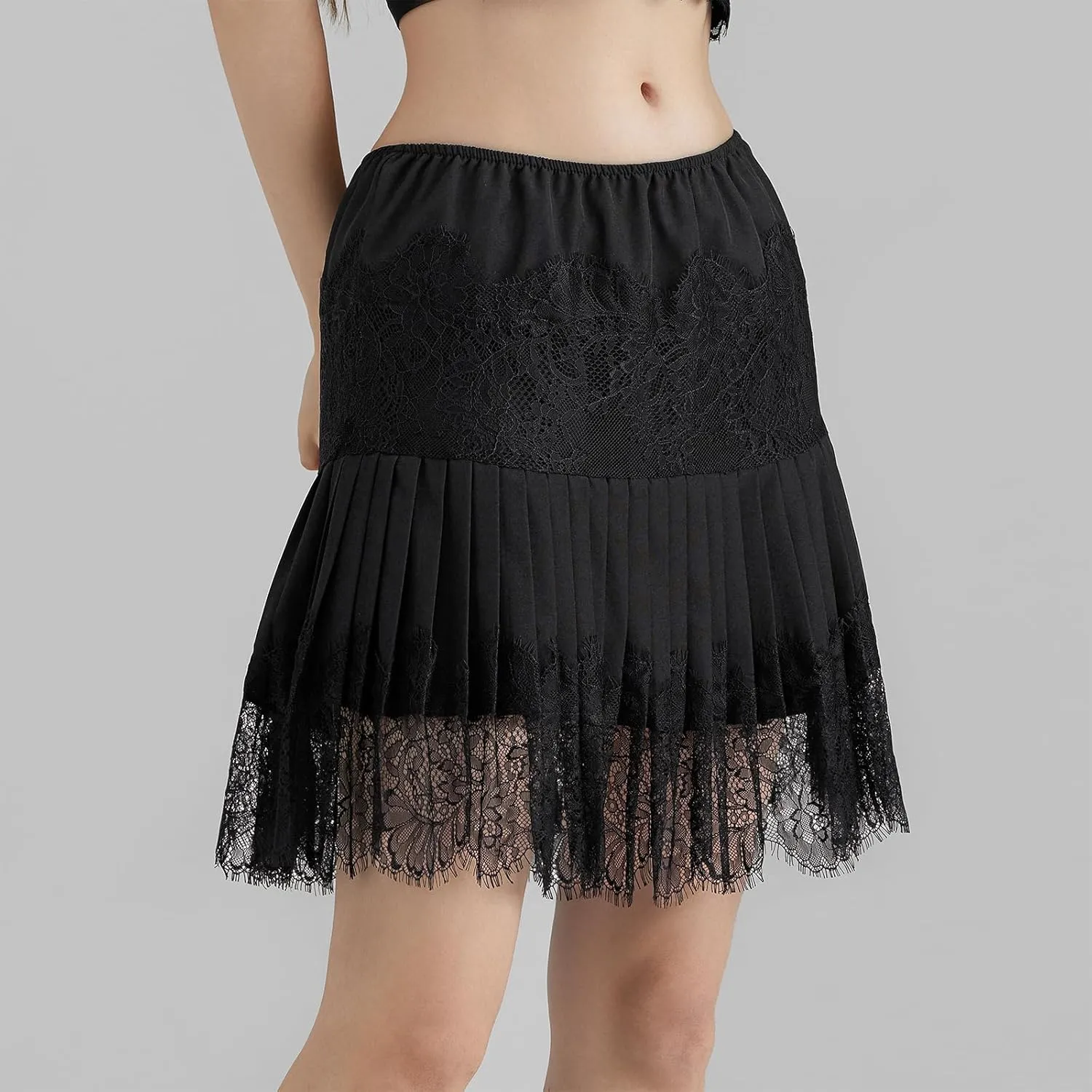 Women Y2k Lace Ruffle Pleated Mini Skirt Low Rise Half Slip Skirts Mesh Floral Layered Flowy Short Skirts