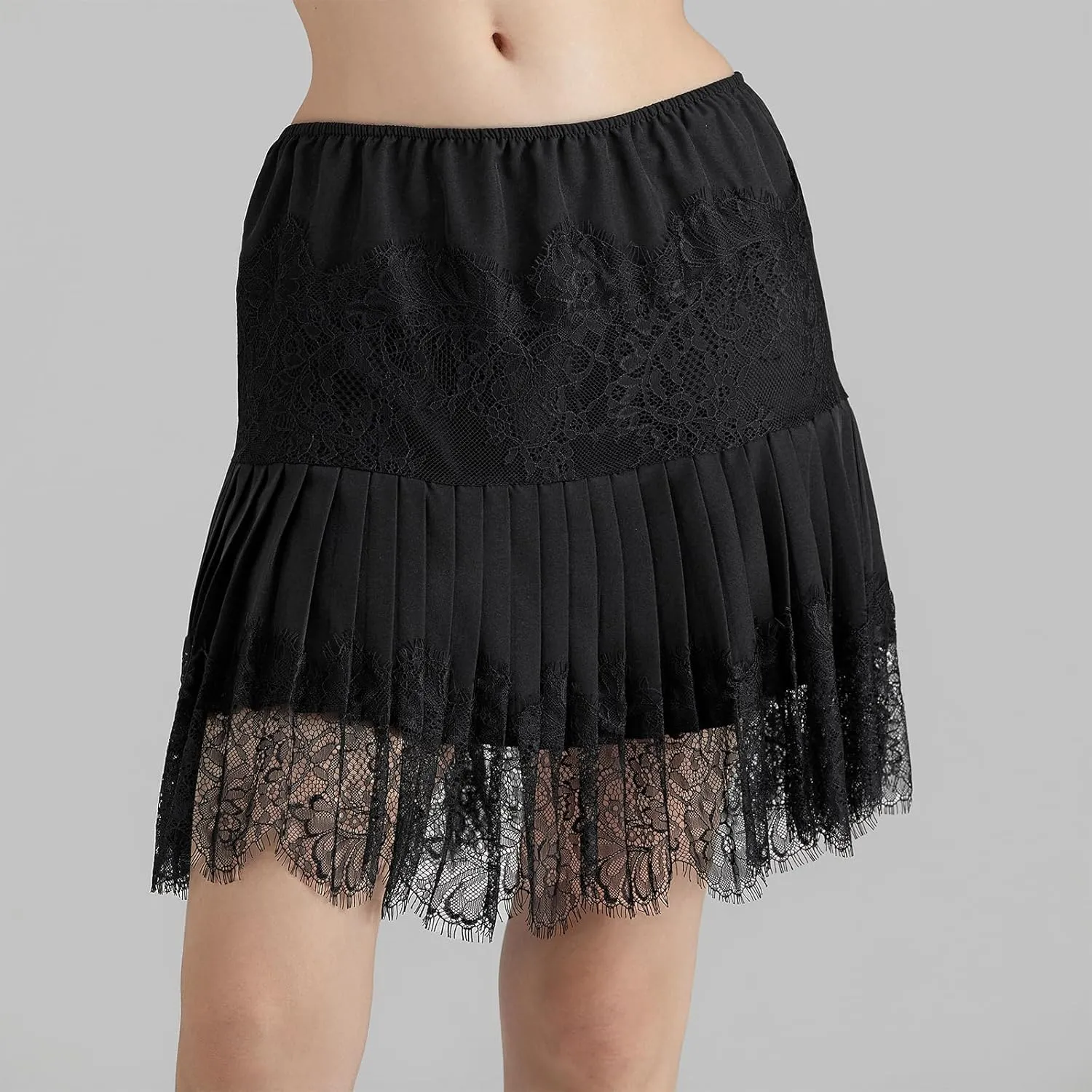 Women Y2k Lace Ruffle Pleated Mini Skirt Low Rise Half Slip Skirts Mesh Floral Layered Flowy Short Skirts