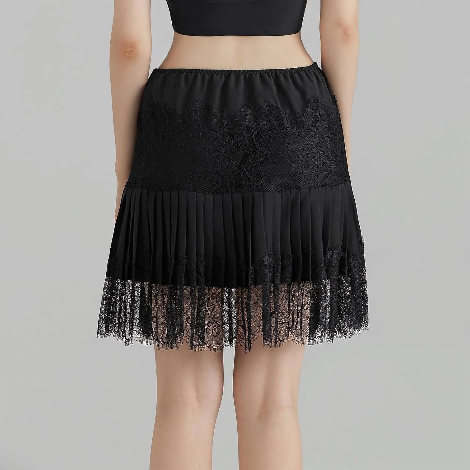 Women Y2k Lace Ruffle Pleated Mini Skirt Low Rise Half Slip Skirts Mesh Floral Layered Flowy Short Skirts