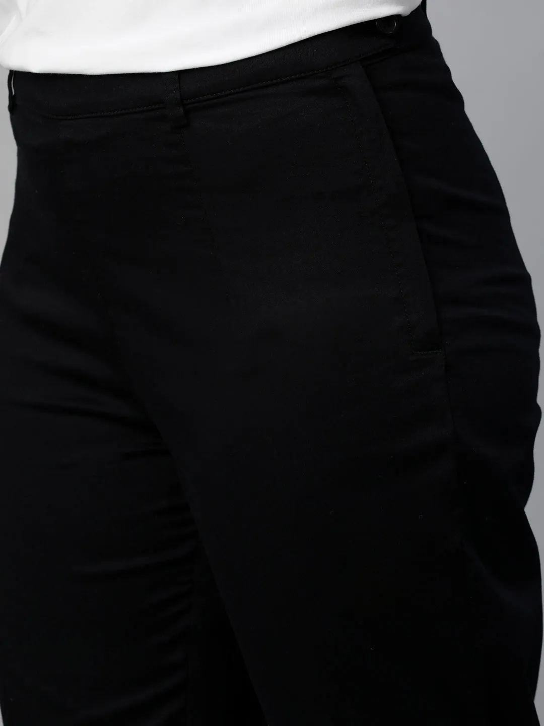 Women's Black Cotton Elastane Regular Fit Pant