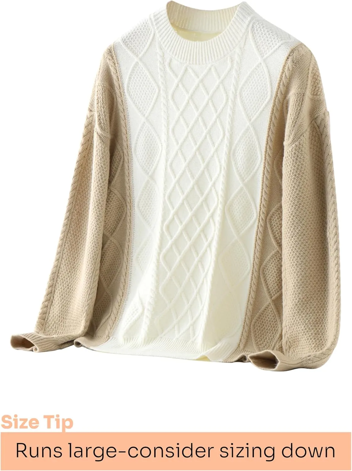 Women's Color Block Cable Knit Sweater  Crewneck Long Sleeve Pullover, Soft Textured Knitwear for Fall and Winter