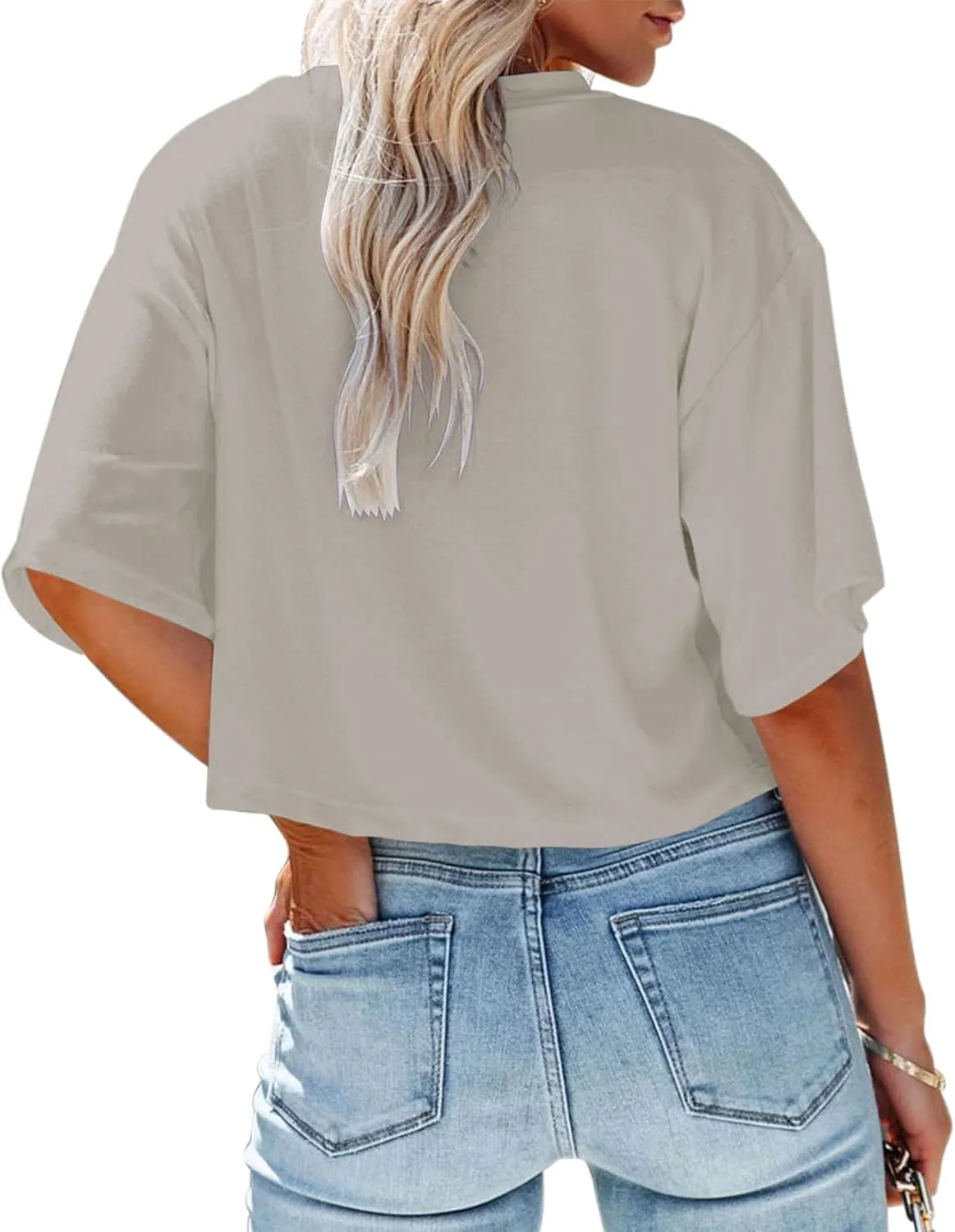 Women's Crop Tops Trendy 2025 Half Sleeve Crewneck Boxy Cropped Tee Shirts Summer Workout Tops