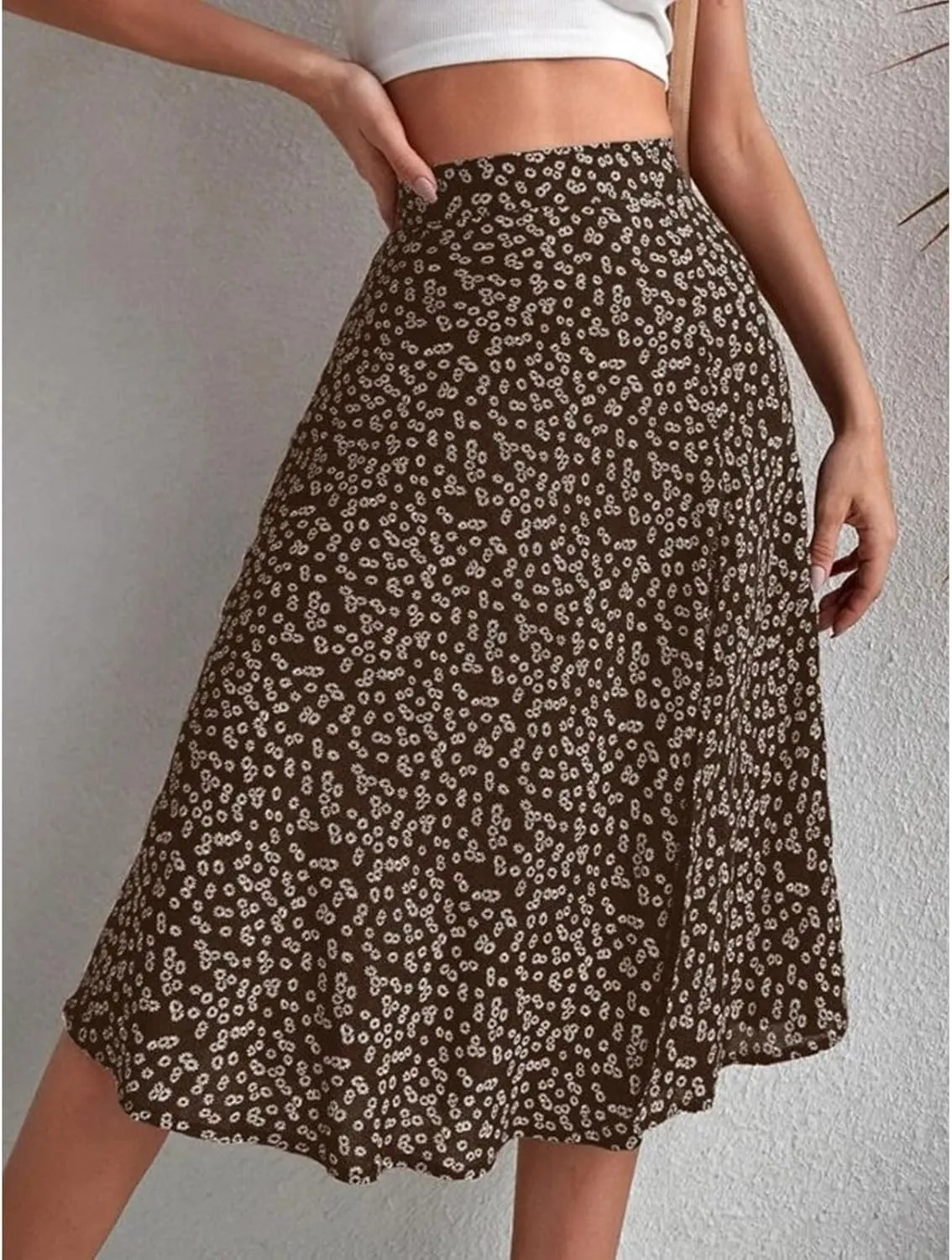 Womens Floral Midi Skirts Summer Print Elastic High Waisted Split Hem Skorts Fashion Flowy Tunic A Line Skirts 2025