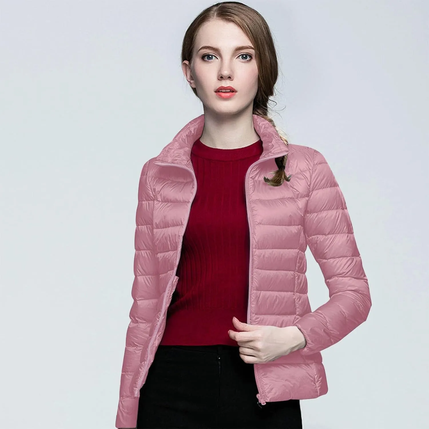 Womens Puffer Jacket 2024 Winter Warm Packable Down Jacket Lightweight Slim Fit Hooded Jacket Short Duck Down Coat