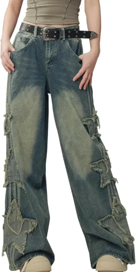 Womens Star Jeans Baggy Cargo Jeans Vintage Casual Y2K Outfits Straight Leg Denim with Pocket