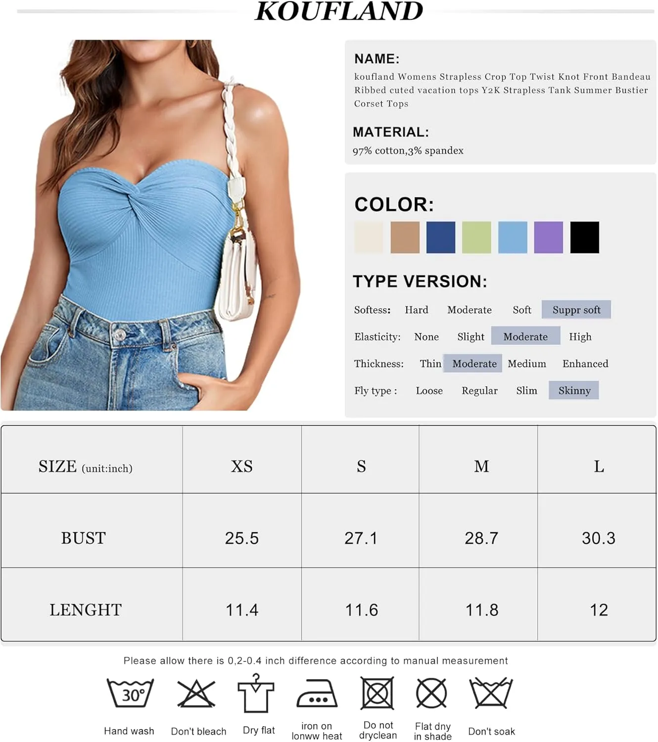 Womens Strapless Crop Top Twist Knot Front Bandeau Ribbed cuted Y2K Strapless Tank Summer Vacation Tops Corset