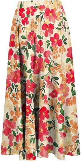 Women's Summer Boho Floral Maxi Skirts High Waisted Flowy Swing Pleated Beach Skorts Long Short Vacation Outfits S-3XL