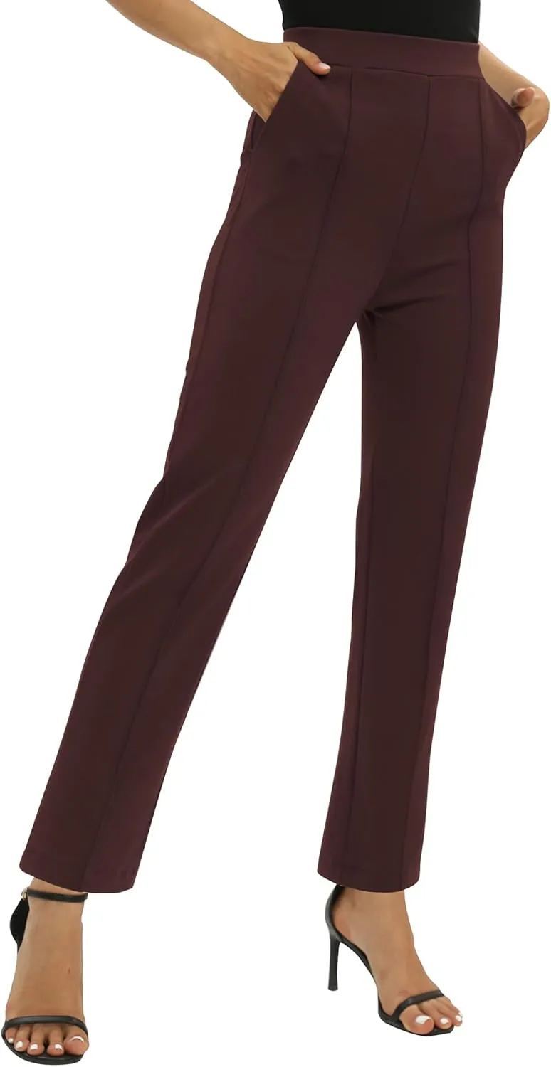 Women's Yoga Dress Pants Stretchy Casual Slacks Straight Leg Work Pants with Pockets