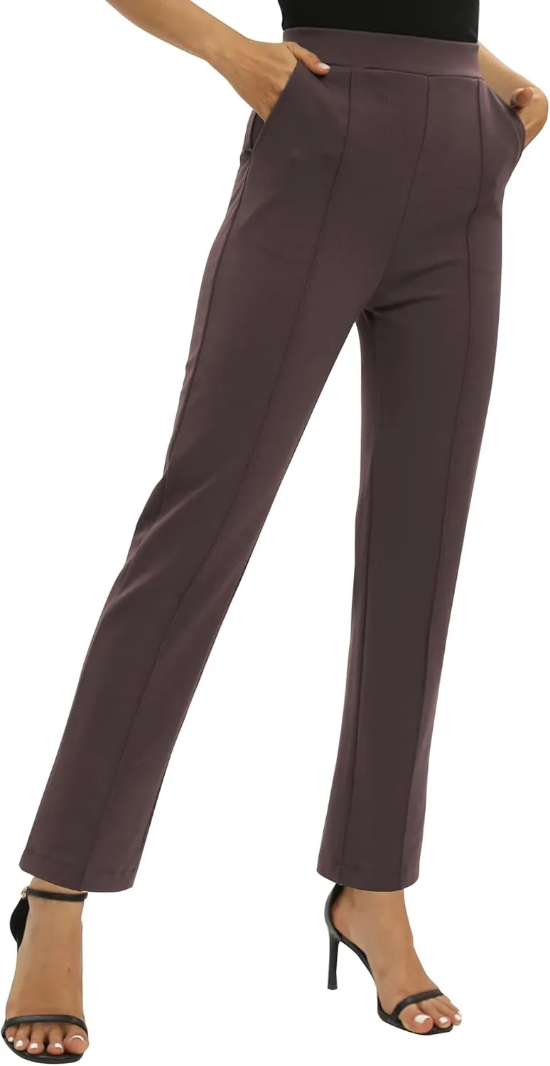 Women's Yoga Dress Pants Stretchy Casual Slacks Straight Leg Work Pants with Pockets