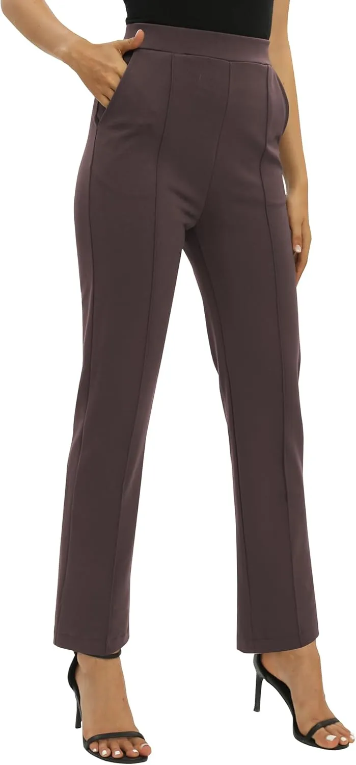 Women's Yoga Dress Pants Stretchy Casual Slacks Straight Leg Work Pants with Pockets
